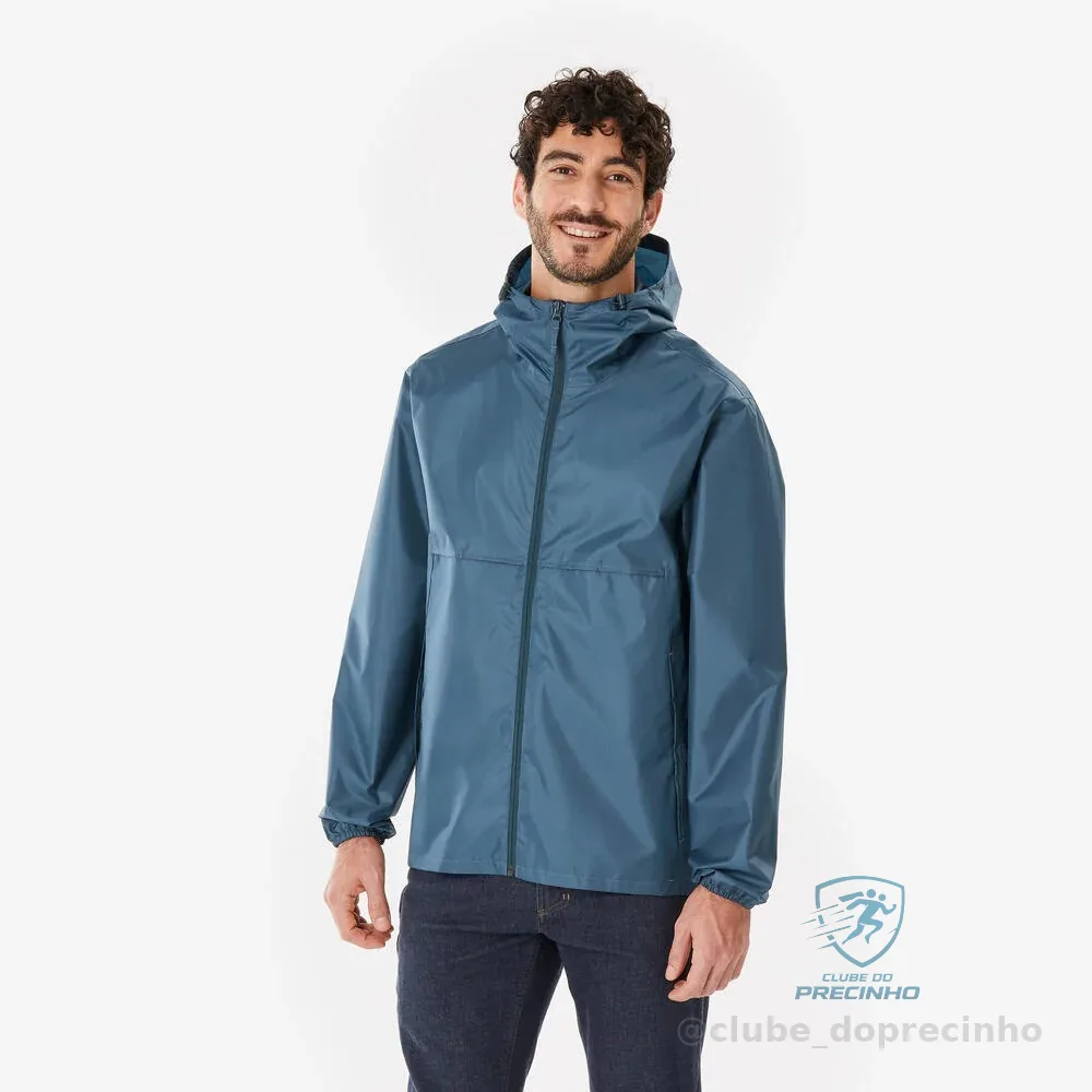 Jaqueta Masculina de Trilha 100 Raincut Impermeável Quechua Azul