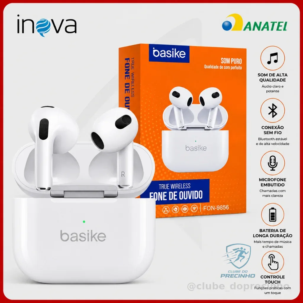 Fone de Ouvido Bluetooth Intra Original Basike Shopee