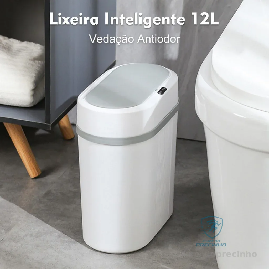 Lixeira Automática 12 Litros Com Sensor Infravermelho Tampa Para Cozinha Banheiro Escritório Quarto
