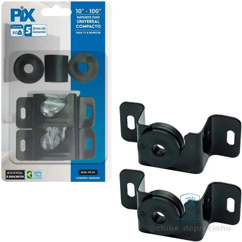 PIX Suporte de TV Fixo Universal 10 a 100 Polegadas Compacto Preto