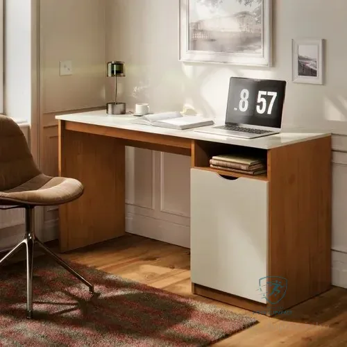 Escrivaninha Para Computador 115cm Com Porta E Nicho Mesa Home Office Escritório Quarto Estudo Notebook Moderna Canela Off White Nature Off