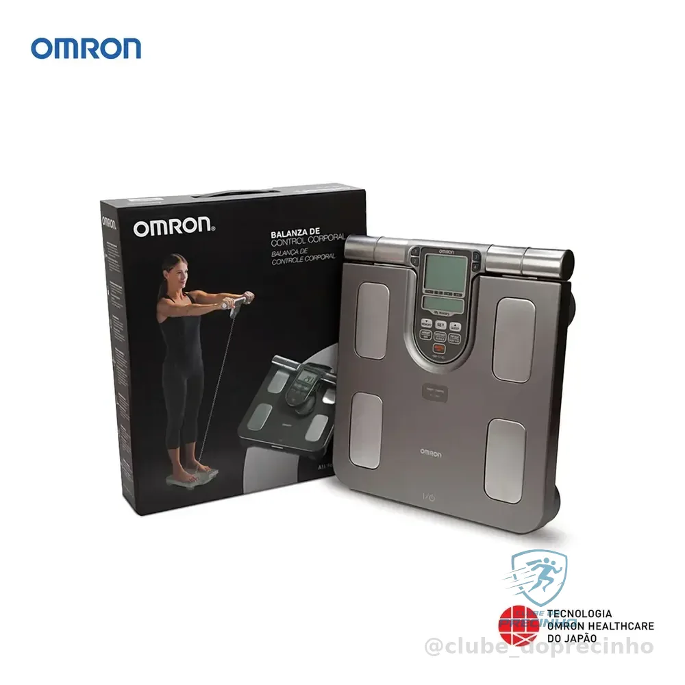 Balança Digital Corporal Precisa Bioimpedancia Omron Hbf-514 Gordura 7 Indicadores Profissional Imc 150kg Anvisa Inmetro Cinza