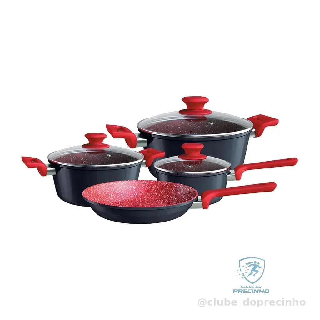 Euro Home - Conjunto de Panelas 4 peças de Alumínio com Antiaderente ColorStone Titânio - ALU8709-TI