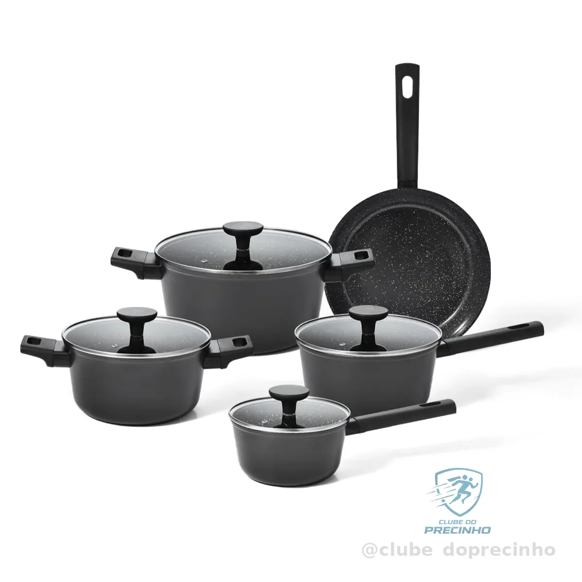 Oikos - Jogo com 5 Panelas Antiaderentes de Revestimento Cerâmico para Fogão por Indução, a Gás, Elétrico e Vitrocerâmico Cor Preta Mou Chia