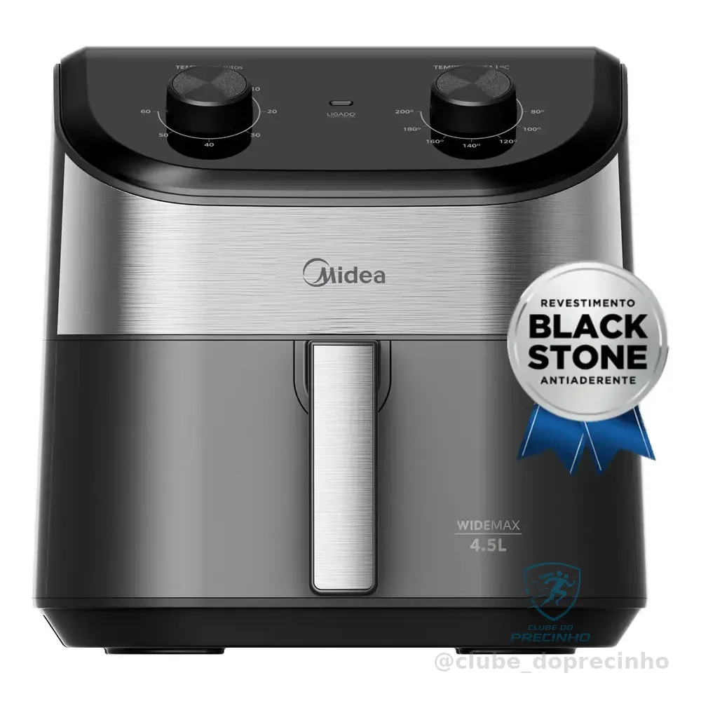 Fritadeira Air Fryer 4,5l Widemax Com Interior De Alumínio 1500w Midea Preto 127v