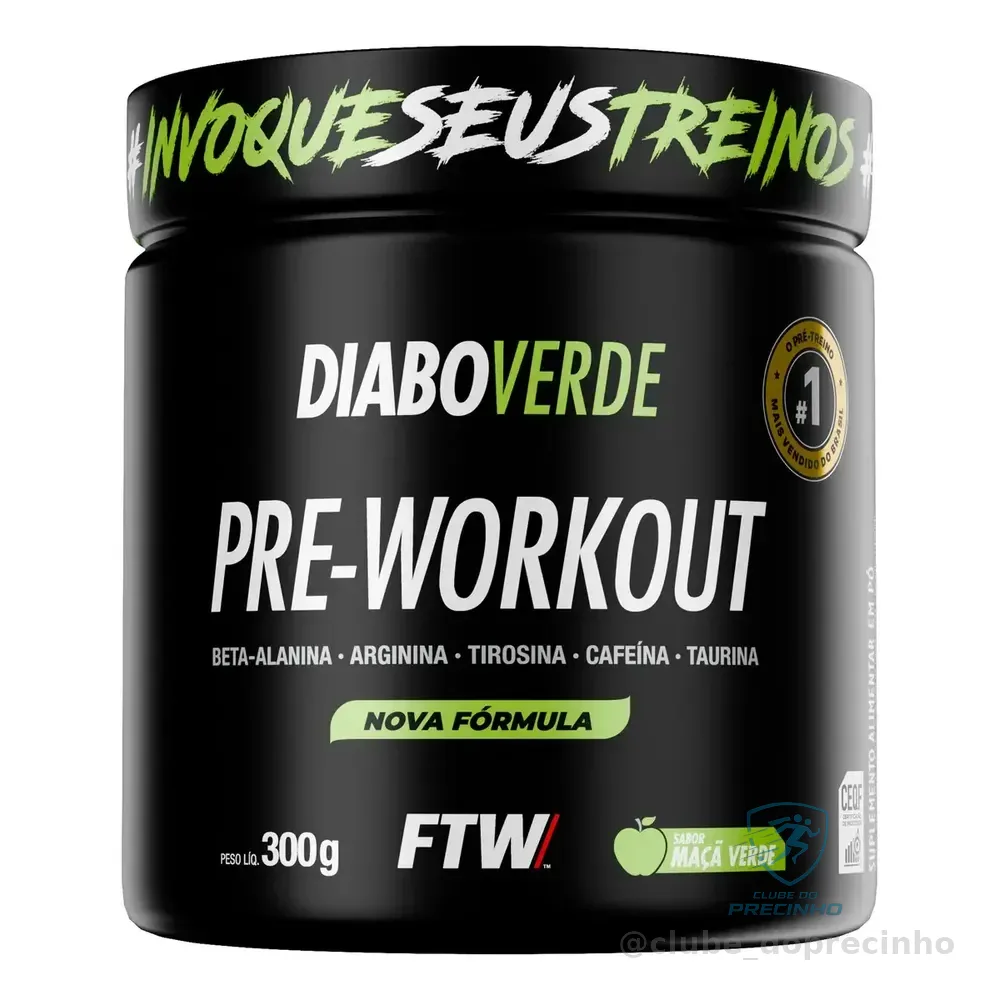 Pré Treino Pre Workout Diabo Verde Pote 300g Sabor Maça Verde Ftw