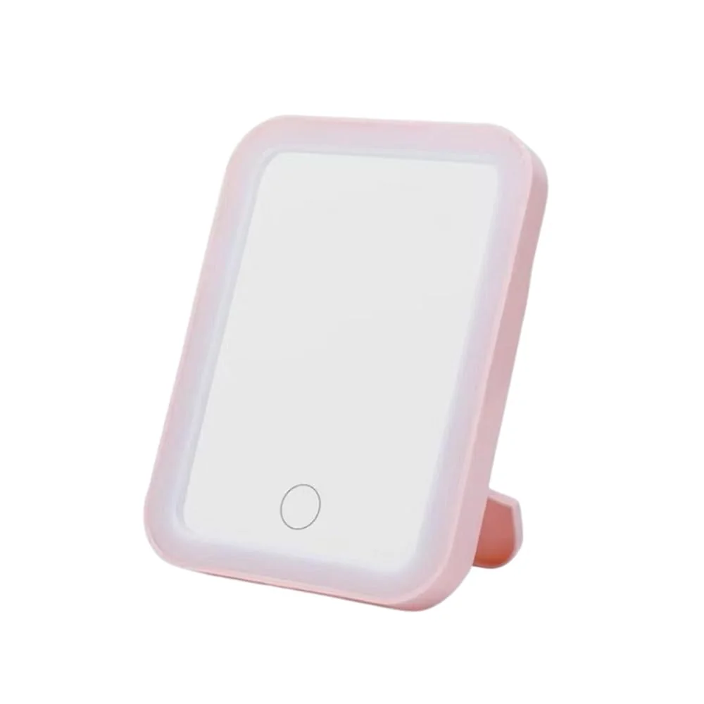 Espelho Maquiagem Com Touch E Borda Luz De Led Mesa Espelho Facial Portátil (Rosa)