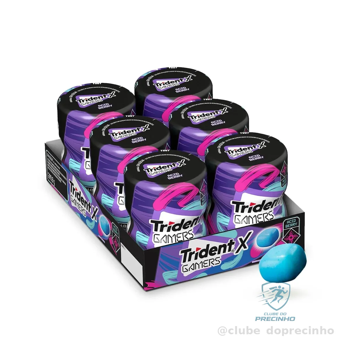 Chiclete Trident X Gamers Acid Berry - Caixa Com 6 Unid De 48,3g