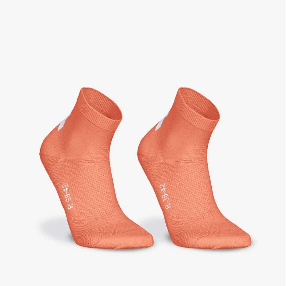 Meia de Corrida Fina Cano Médio Run500 (Conjunto com 2 Pares) Kiprun Laranja