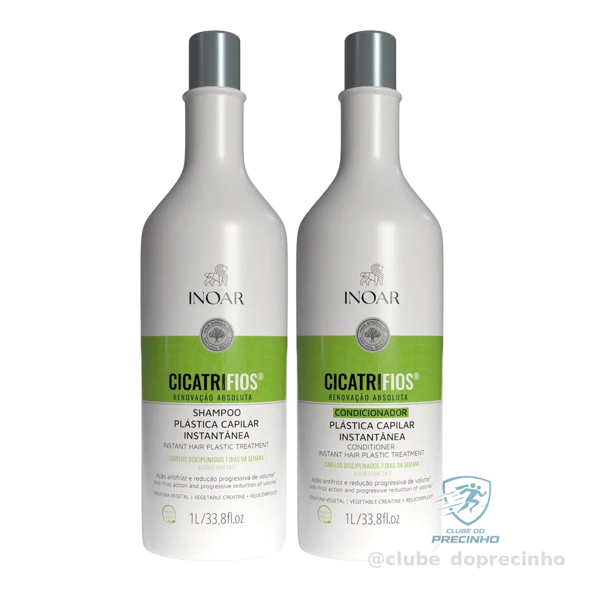 Inoar, Kit CicatriFios Plástica Capilar – Shampoo e Condicionador 2x1L, Redução de Frizz, Brilho Intenso, Hidratação Profunda, Proteção Térmica e Volume Controlado