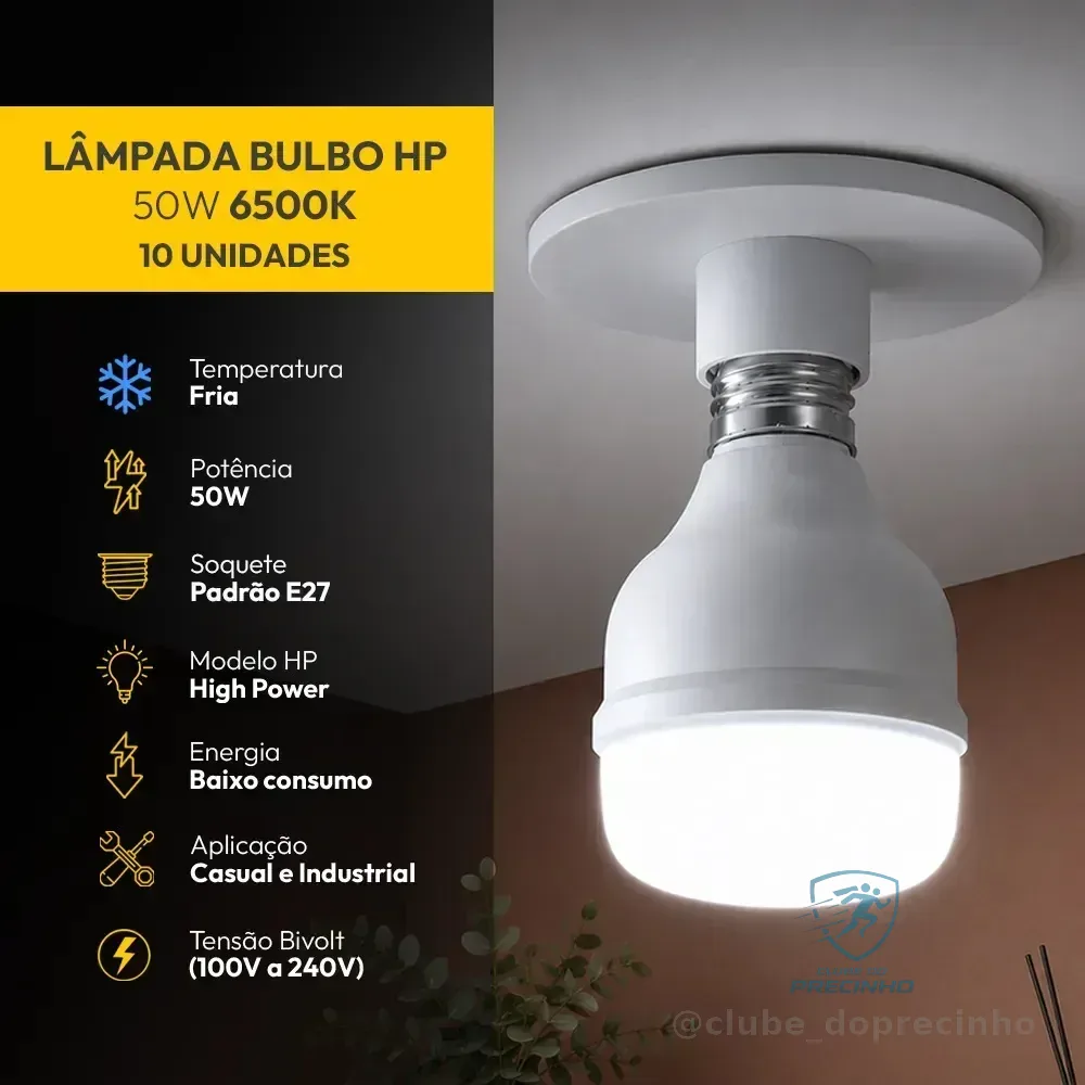 Kit 10 Lampadas Led Bulbo Hp 50w 6500k Branco-frio E27 110v/220v Bivolt 127/220v