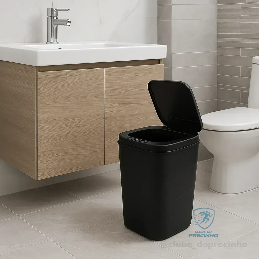 Lixeira Antiodor Com Sensor Inteligente Abre Fácil Cesto 17l Preto