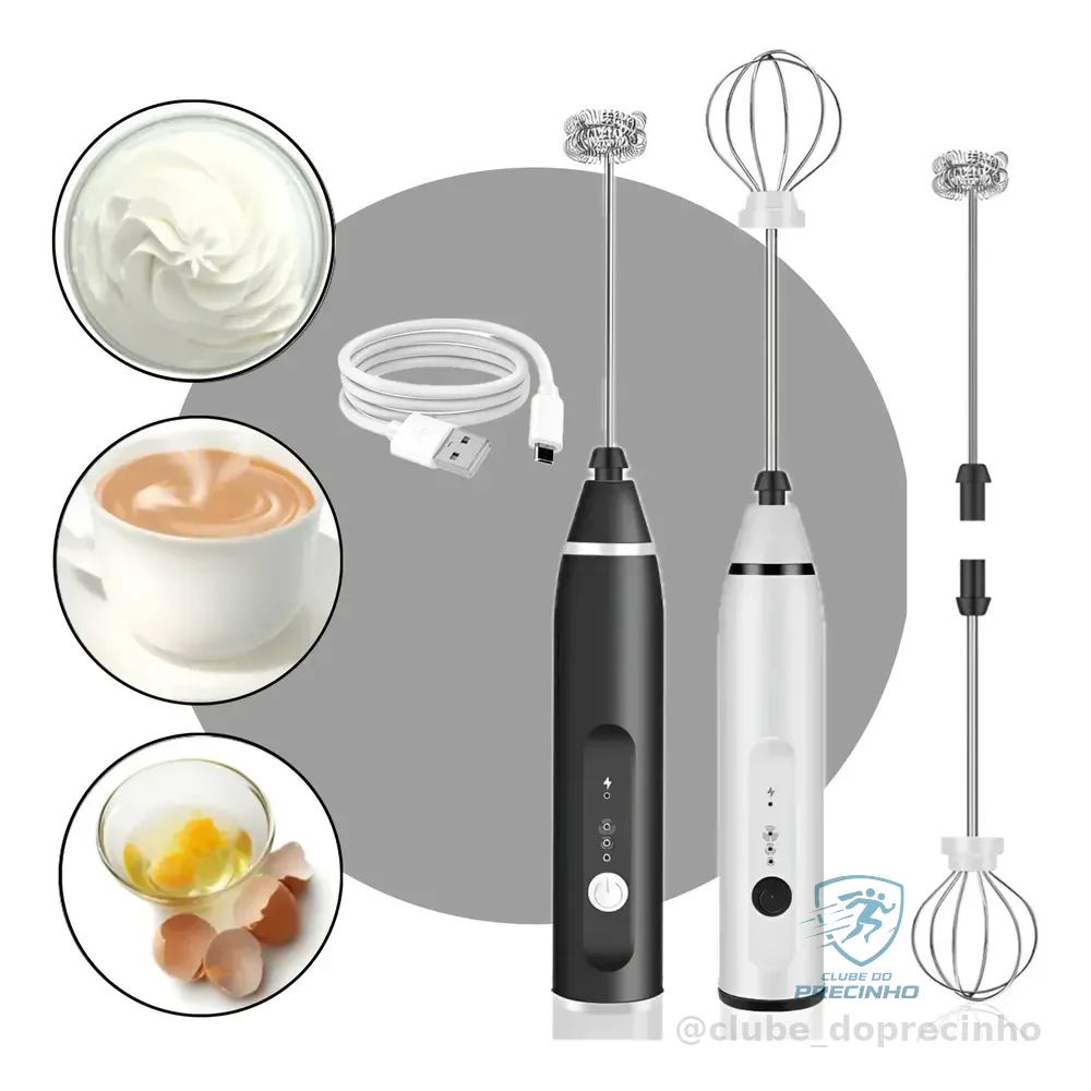 Mini Mixer Misturador Batedor Elétrico Bebidas Ovos Portátil Preto/branco