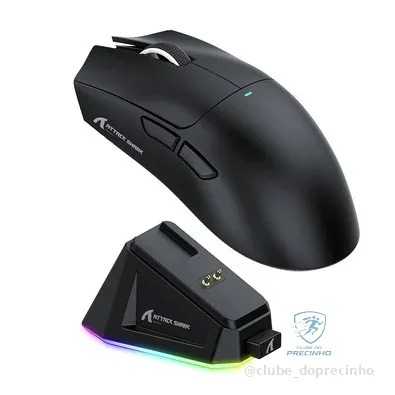 Mouse Gamer sem Fio Attack Shark X11 com Base de Carregamento Magnético RGB, Tri-Mode, 22.000 DPI, Sensor Óptico PAW3311, 5 Botões - Preto