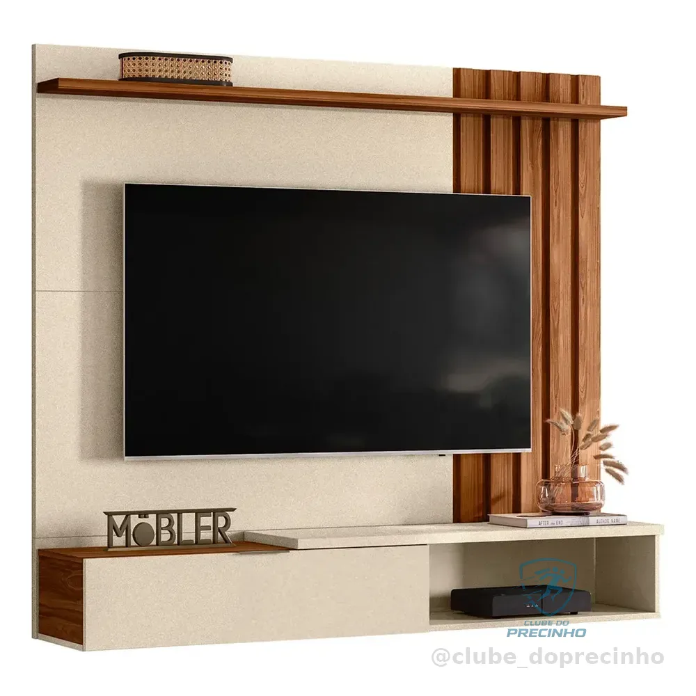 Home Rack Painel 1.6 Vegas Sala Tv 65 Polegadas Moveisaqui Perola Metalizado Com Cinamomo Mel