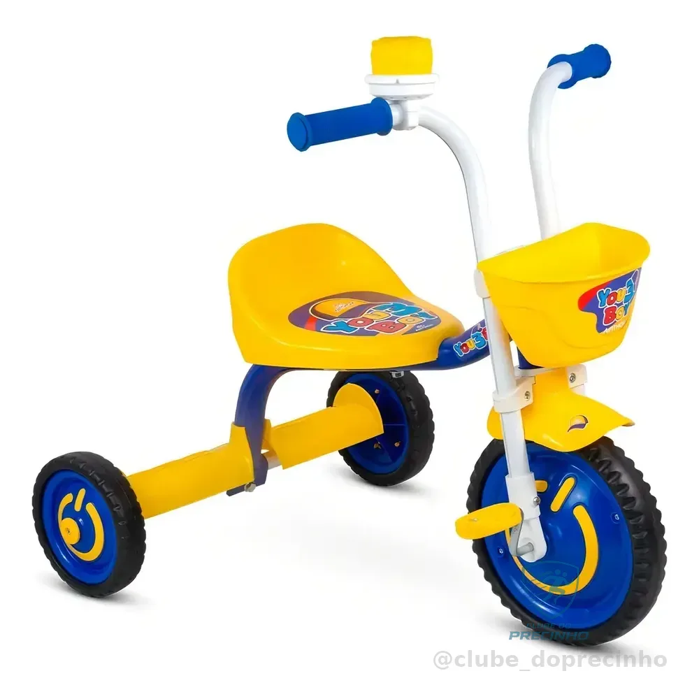 Triciclo Infantil Nathor Alumínio Amarelo Rodas Eva Buzina Criança