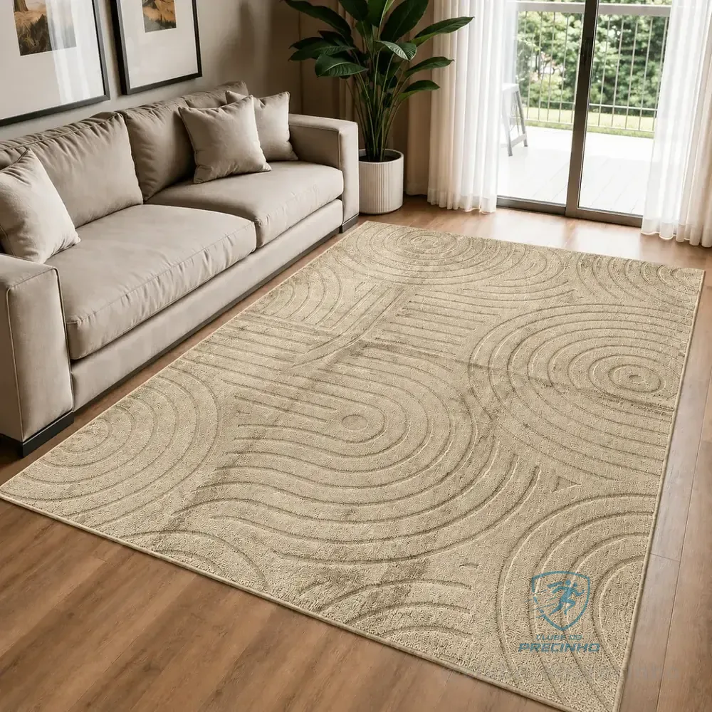 Tapete Moderno 2,0x1,5m Antiderrapante Alto Relevo Sala 2 M 1.5 M Bege