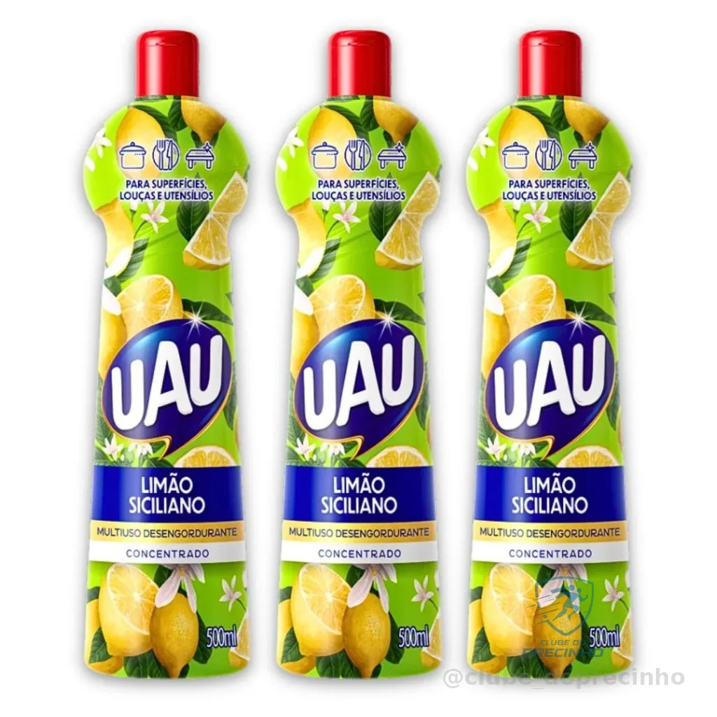 Kit 3un Multiuso 500ml Limão Siciliano Uau Superfícies e Utensílios