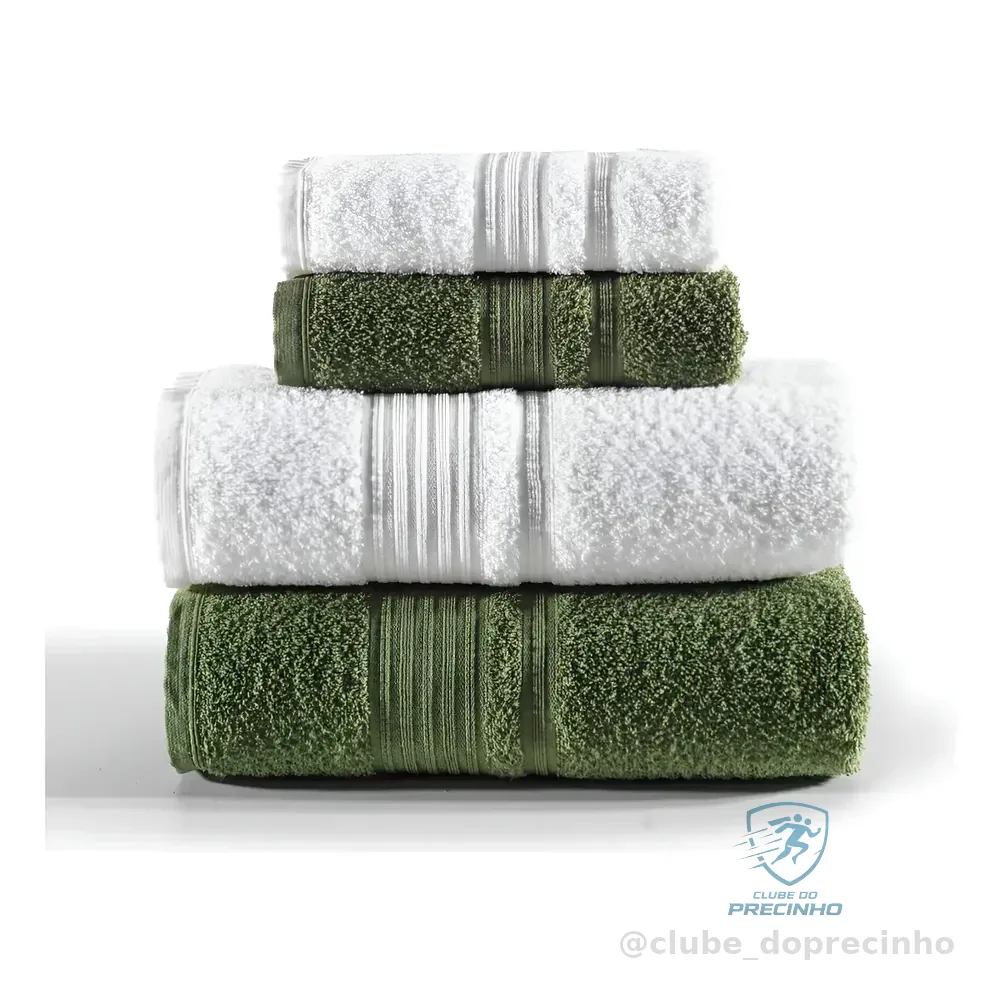 Jogo De Toalhas Tóquio Banho 4 Peças Branco E Verde Deep Olive Lisa Altenburg