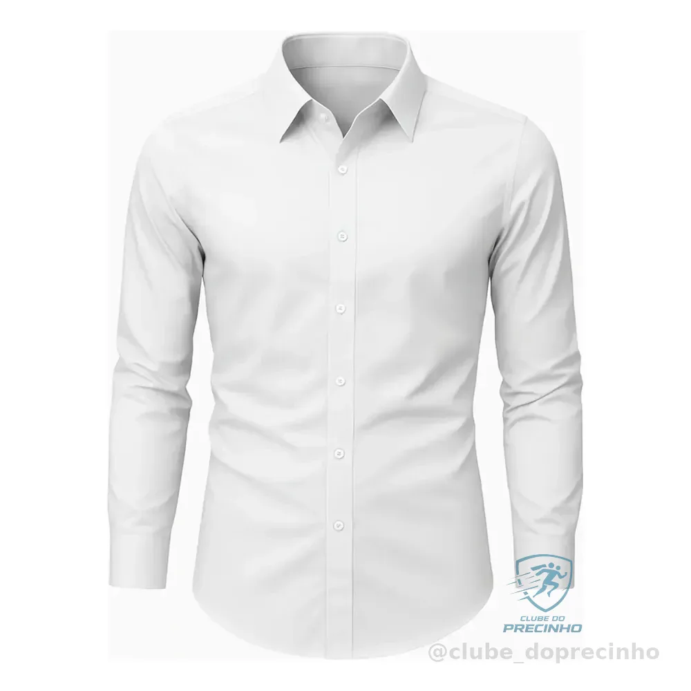 Camisa Social Masculina Slim Fit Premium Passa Facil Branco Liso M