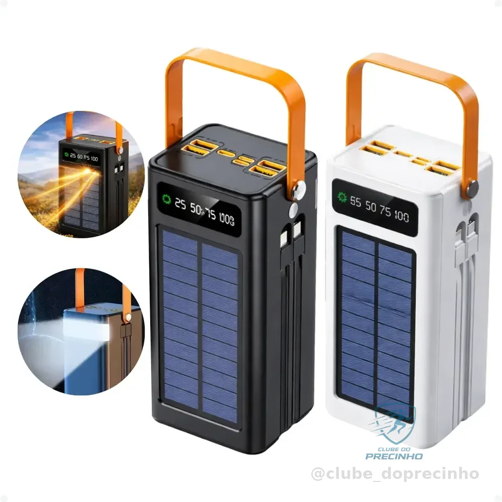 Carregador Portátil Power Bank Solar Turbo 50.000mah Rápido Preto