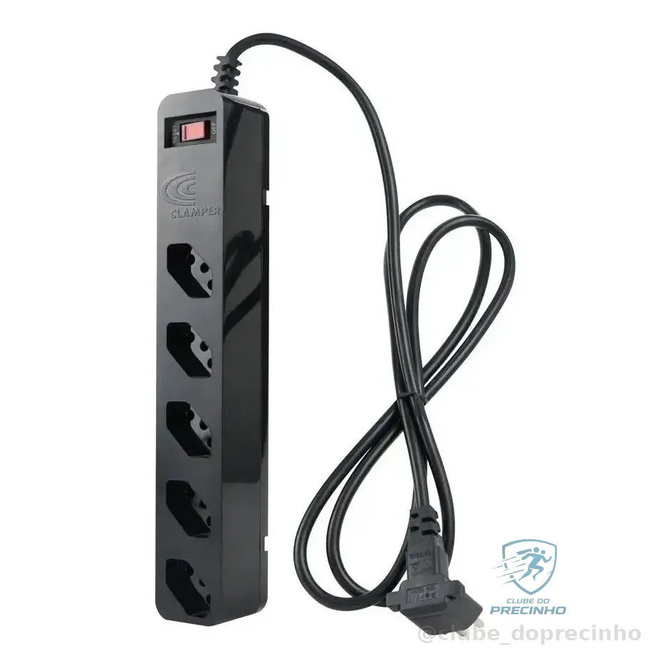 Filtro De Linha Com Protetor De Surto Dps Iclamper Energia 5 Tomadas 3 Pinos 10 Amperes Com Tecnologia Lcf Anti Raio Clamper Cor Preto 127/220v