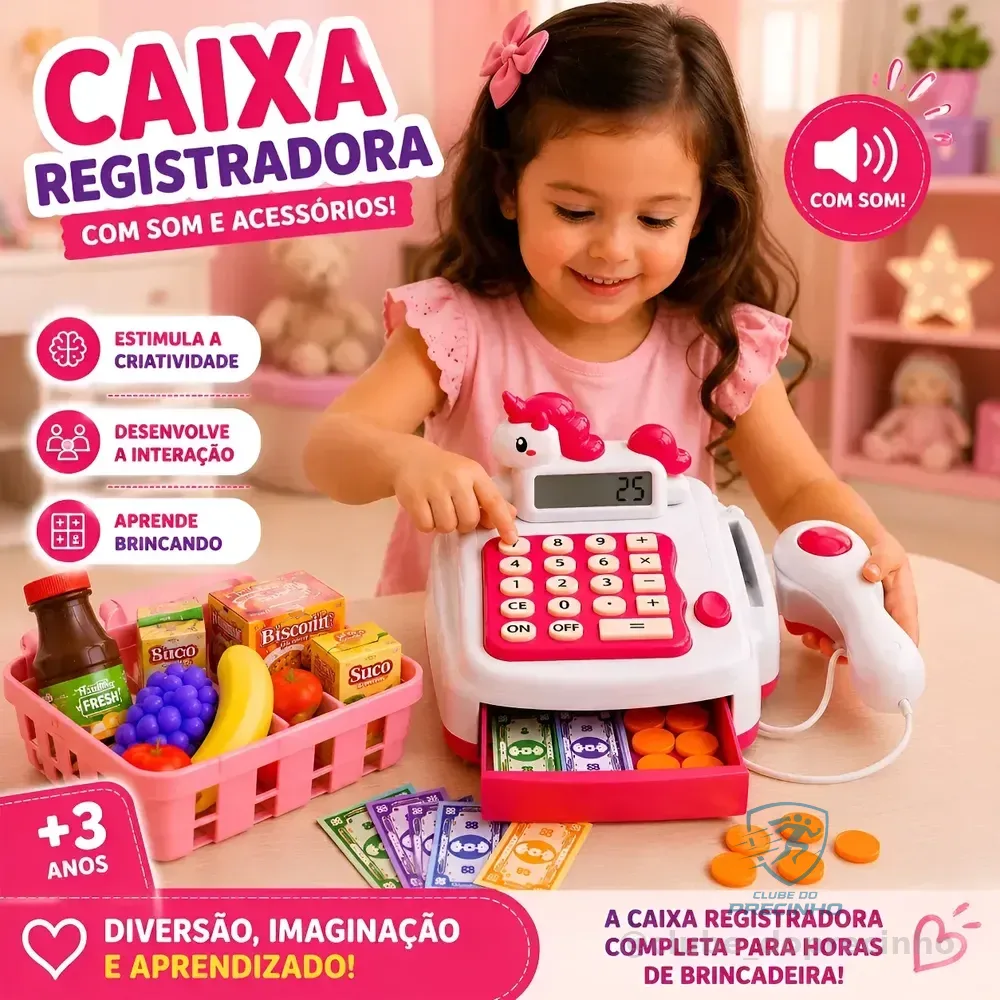 Caixa Registradora Unicornio Menina Brinquedo Presente Girl Rosa-chiclete