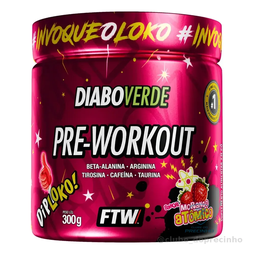 Suplemento Em Pó Pre Treino Dip Loko! 300g Sabor Morango Atômico Ftw - Diabo Verde