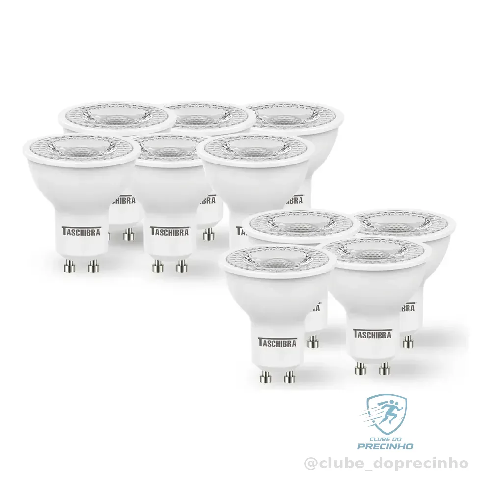 Kit 10 Lâmpadas Led Dicróica Mr16 Tdl 50 7w Taschibra Bivolt 220v Frio (6500k)