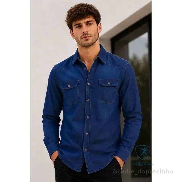 Camisa Jeans Slim Manga Longa Masculina