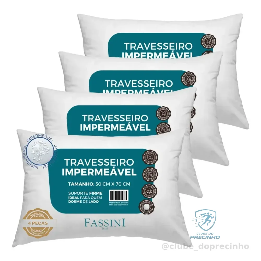 4 Travesseiros Antialérgico Impermeável 50x70 Super Macio Branco