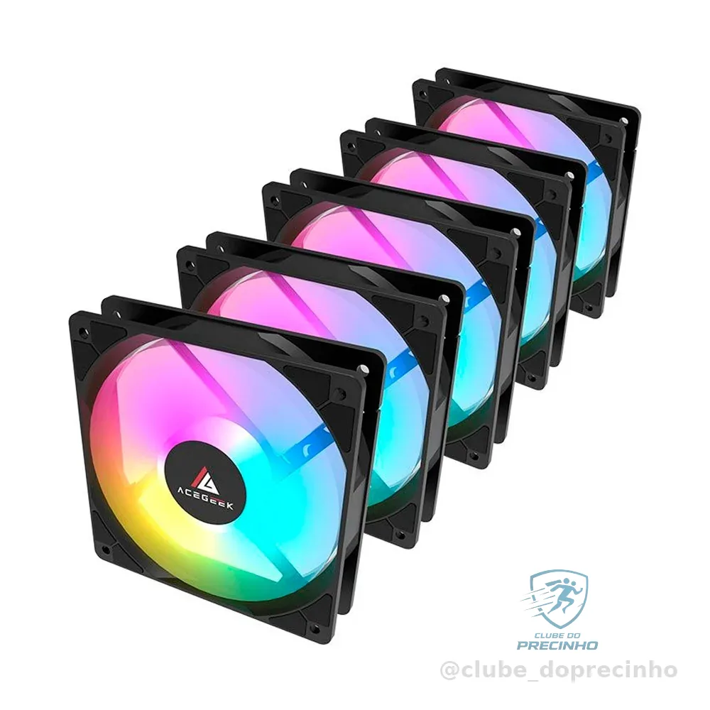 Kit Ventoinhas Acegeek RW12 5x1, Rainbow, 5x120mm, Preto, AG-RW12-5X1-BK