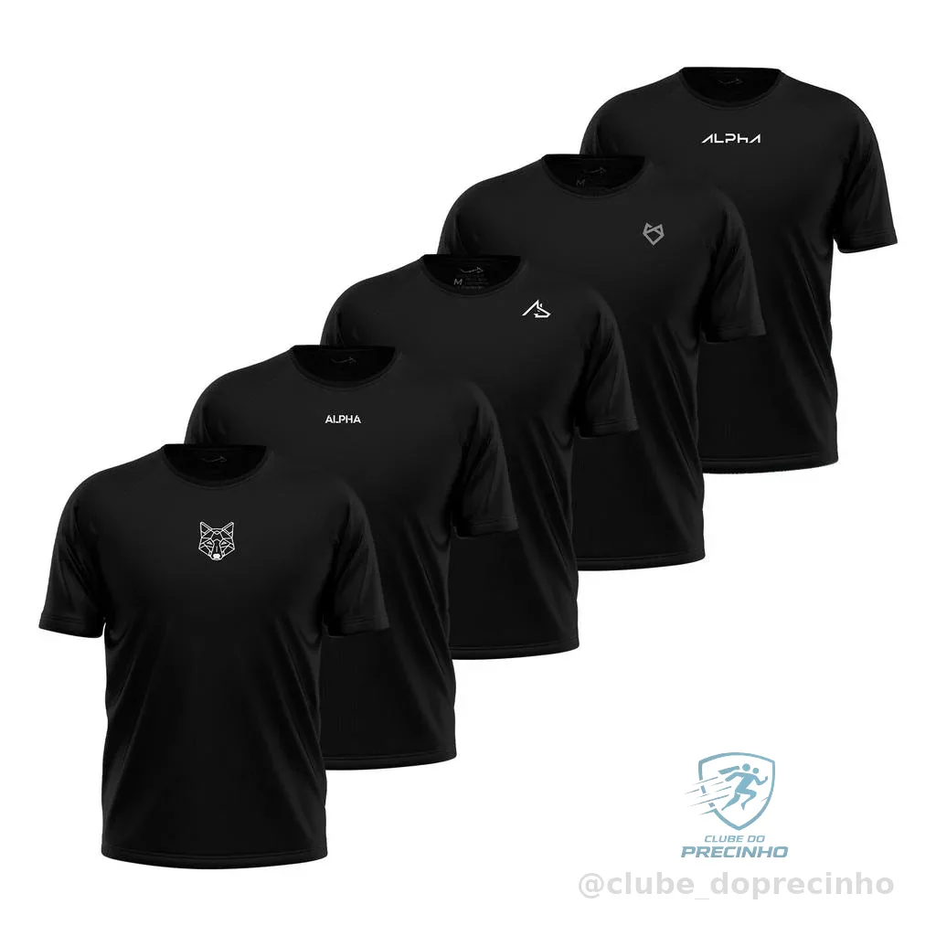 Kit 5 Camisetas Dry All Black Alpha Co