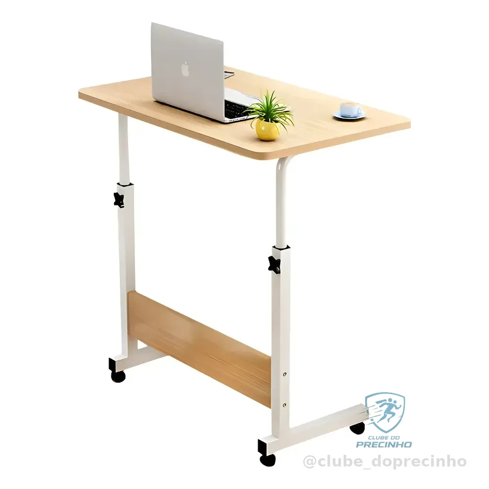 Mesa Lateral Ergonômica Multiuso Com Altura Regulavel E Rodinhas Mesinha Notebook Laptop Cama Sofá Ajustavel Cor Madeira Luvinco
