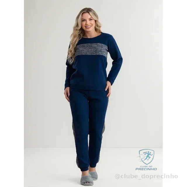 Pijama Feminino Soft Marinho Com Mescla