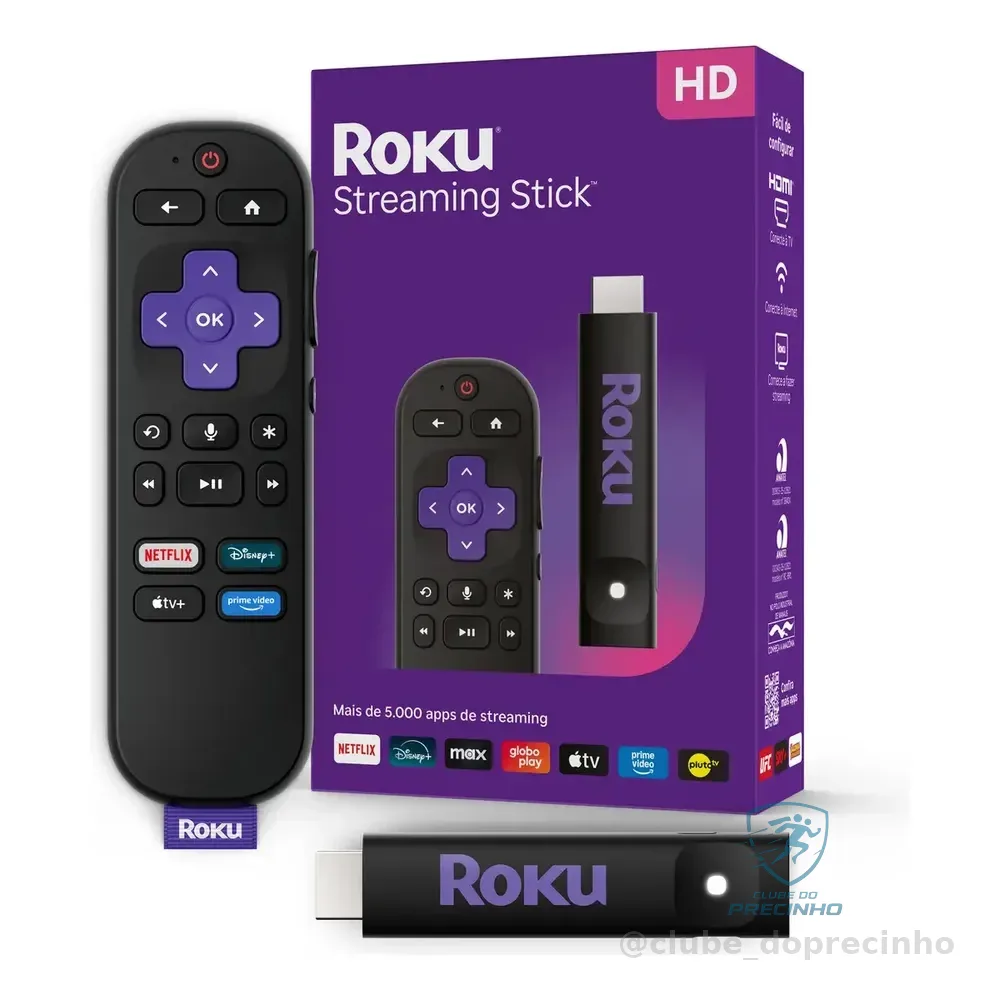 Roku Streaming Stick 2025 Para Tv Hd/fhd Controle Por Voz Preto De Voz 3ª Geração 3840br
