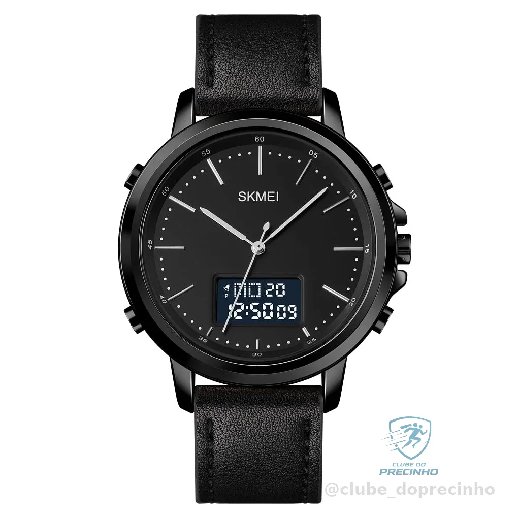 Relógio Masculino Preto - Pulseira de Couro Preto Importado, Quartz Minimalista Redondo, Prova d´água Luxo Casual Básico Eletrônico