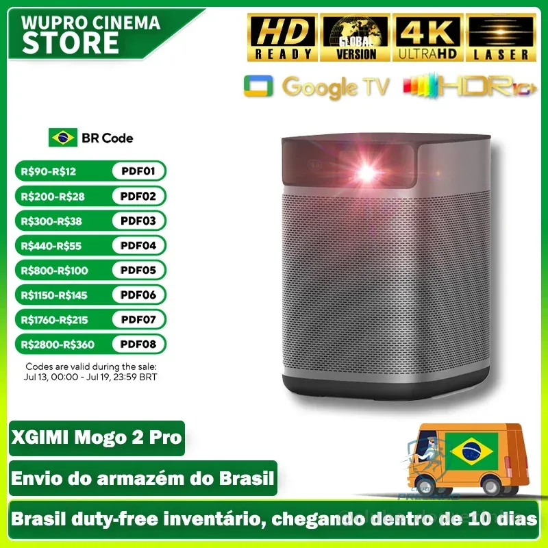 Projetor XGIMI Mogo2 Pro 4K com Sistema GoogleTV, Laser DLP Nativo 1920P Mini FHD para Home Theater, 430ISO Lúmens, Projetores Portáteis
