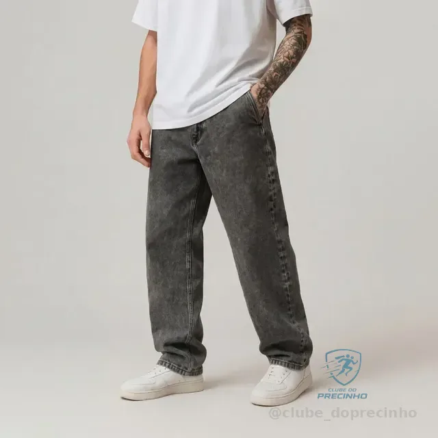 Calça Balão Jeans Masculina Baggy Larga Streetwear Estonada
