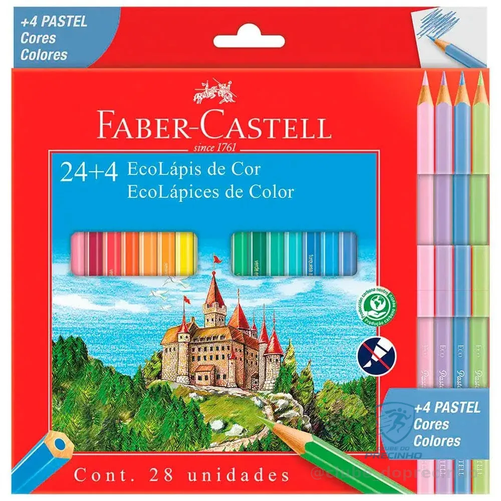 Ecolapis de cor, Faber-Castell, 120124+4P, Com + 4 pastel, estojo com 24 cores, Multicor