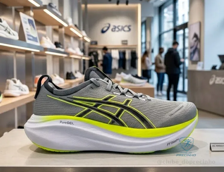 Tênis Asics Masculino Gel-nimbus 27 Corrida Cinza E Amarelo