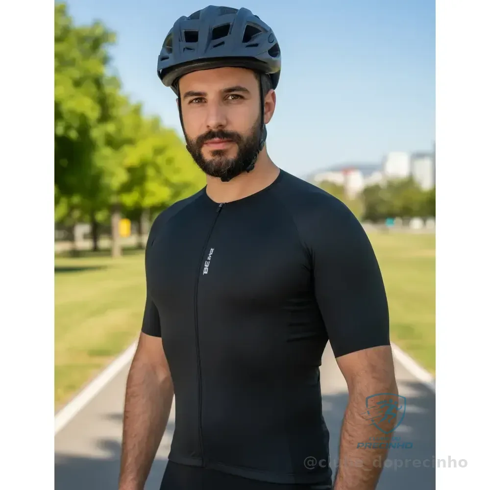 Camisa Ciclismo Premium New Fast Microfuros E Fita Refletiva Preto- PP ao 3G