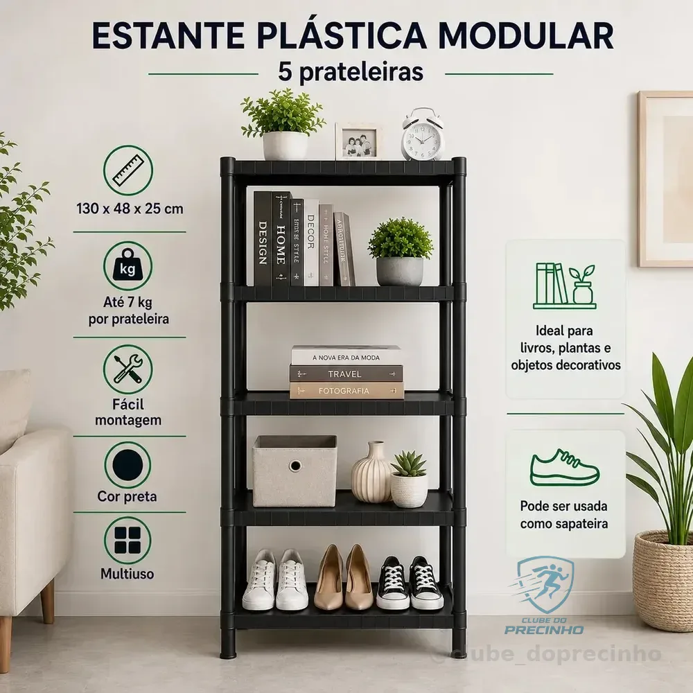 Estante Plastica Modular 5 Prateleiras Multiuso Organizadora Preta - Marianopole