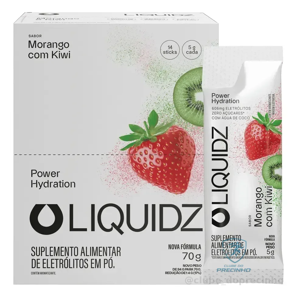 Liquidz® Eletrólitos Zero Açúcar Morango Com Kiwi 14 Sachês