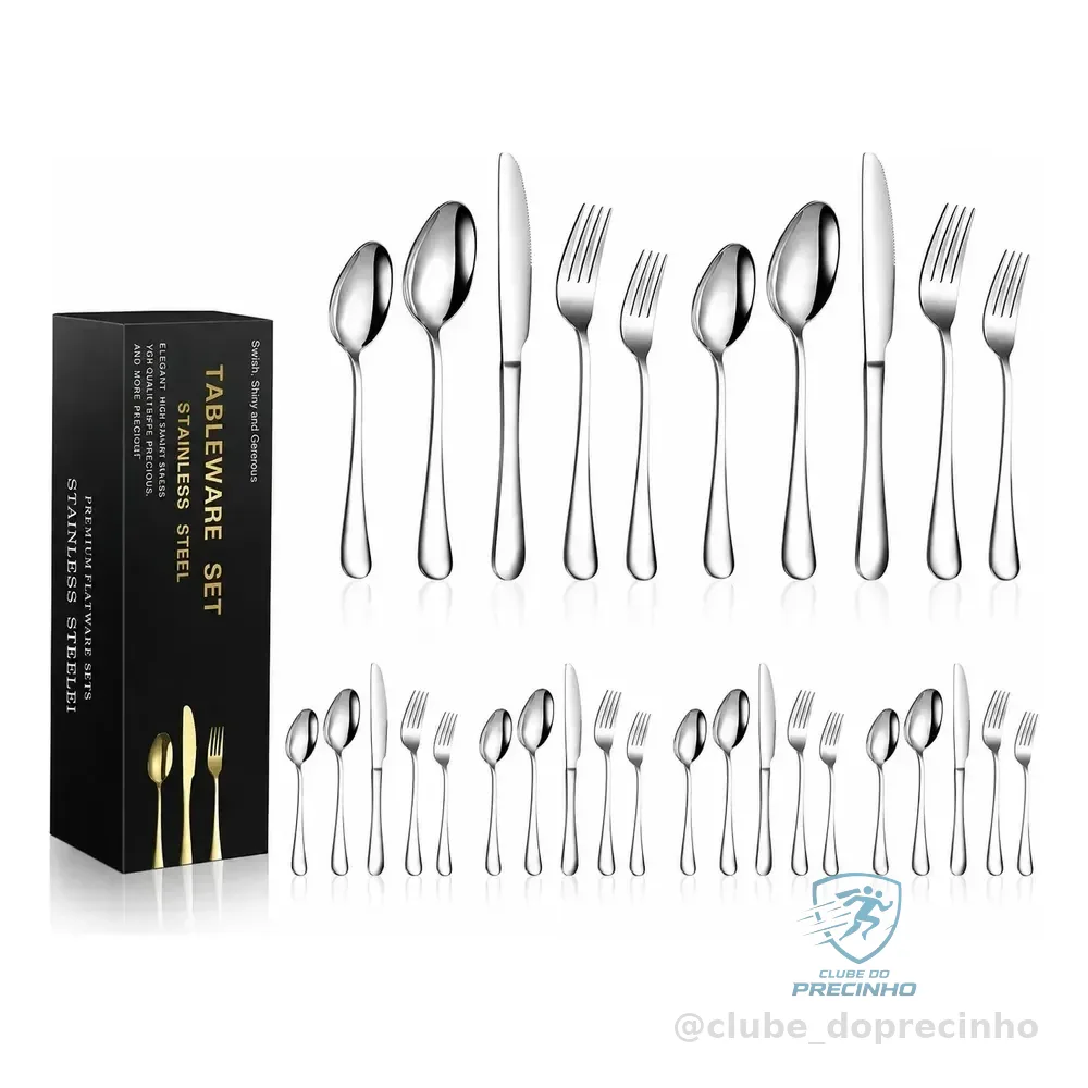 30 Peças Kit Jogos De Talheres Garfo E Faca Inox Prateado Prateado