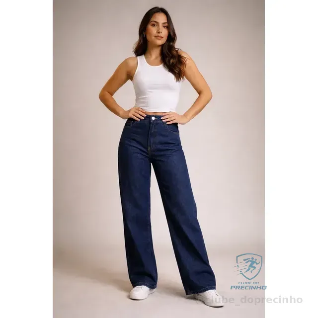 Calça Jeans Wide Leg Feminina Cintura Alta Sem Lycra Stillge