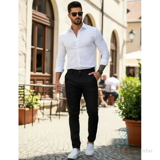 Calça Masculina Sarja Lycra Social Slim 38 Ao 48 Alfaiataria