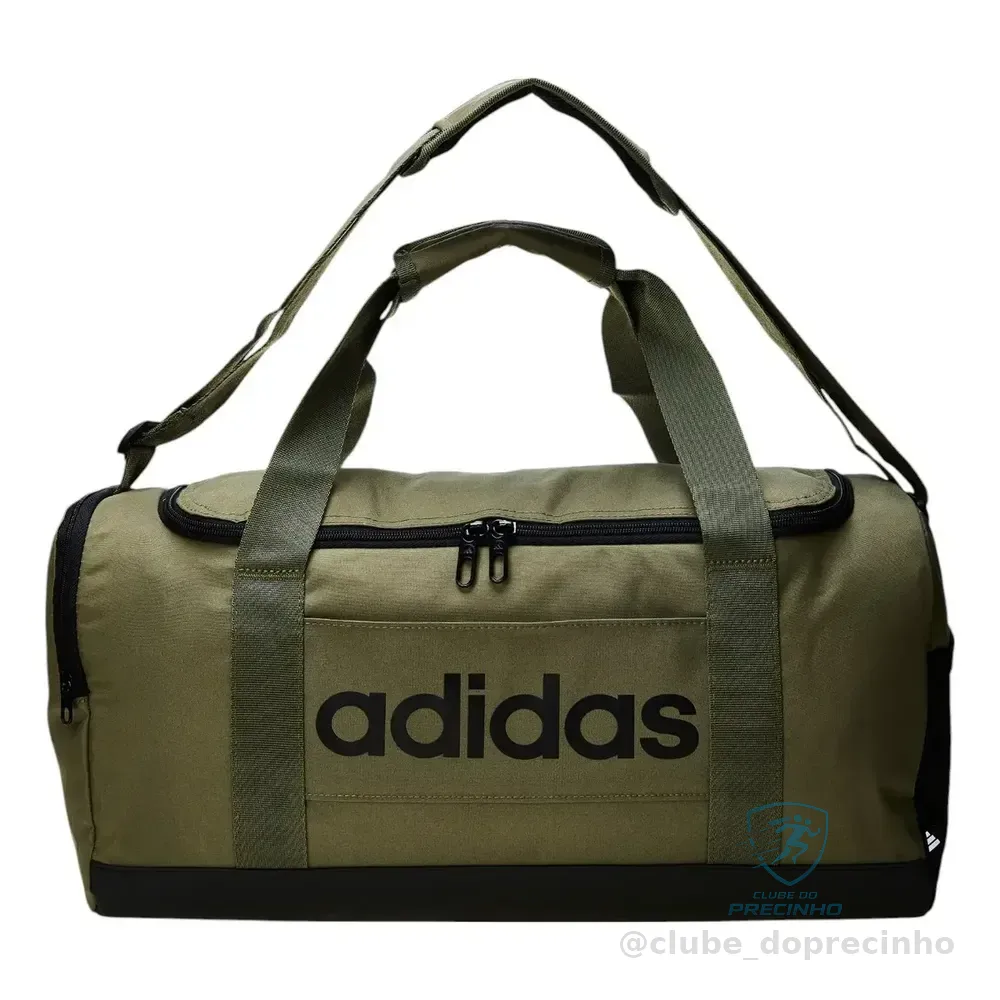 Mala Duffel Pequena Linear Feminino E Masculino adidas Cor Olive Strata / Black Desenho Do Tecido Liso