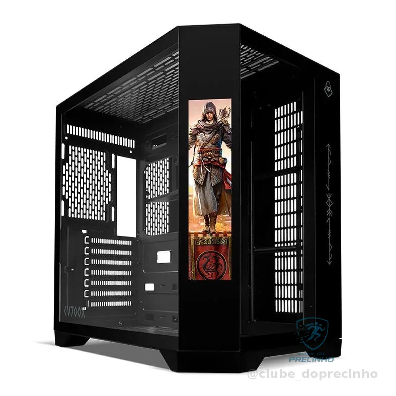 Gabinete Gamer Mancer CV700X, Mid-Tower, Com Tela LCD, Lateral de Vidro, Preto, MCR-CV700X-BK