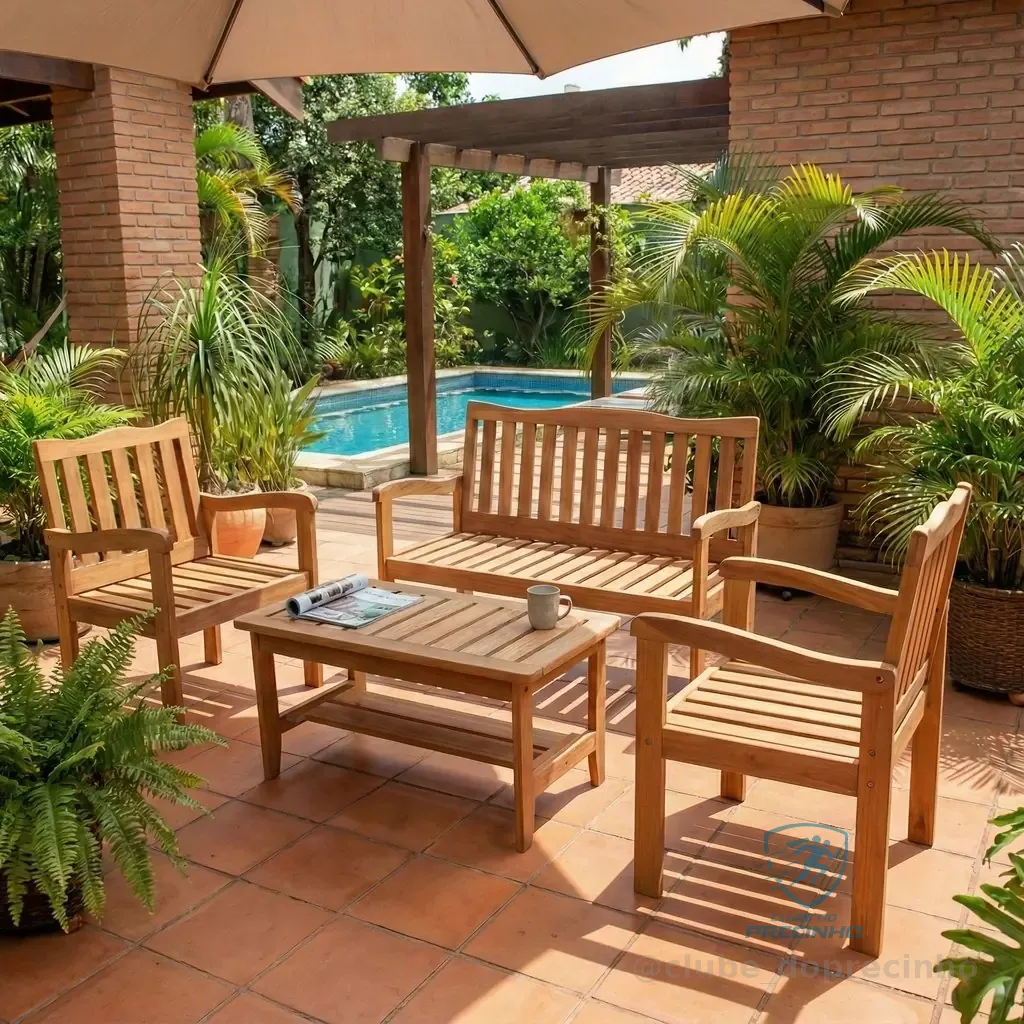 Conjunto para Jardim de Madeira Eucalipto 4 Peças sem Almofada Nature Yescasa Marrom/Amadeirado Nature